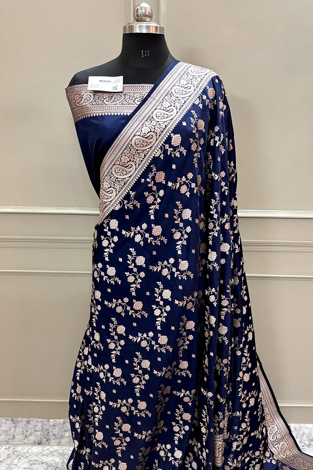 Navy Blue Nafis Jaal Katan Silk Banarasi Saree
