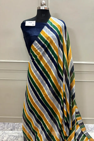 Navy Blue and Multi Resham Zari Cotton Silk Banarasi Saree