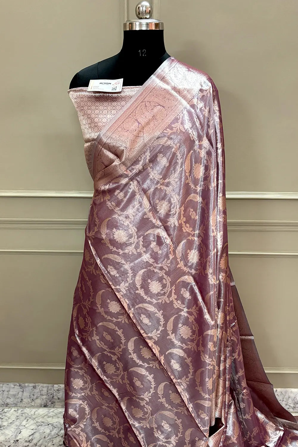 Onion Pink Golden Zari Tissue Silk Banarasi Saree