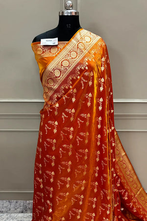 Orange Floranza Katan Silk Banarasi Saree