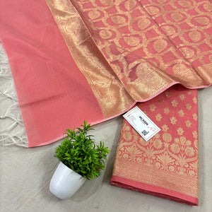 Peach Golden Zari Resham Silk Banarasi Suit