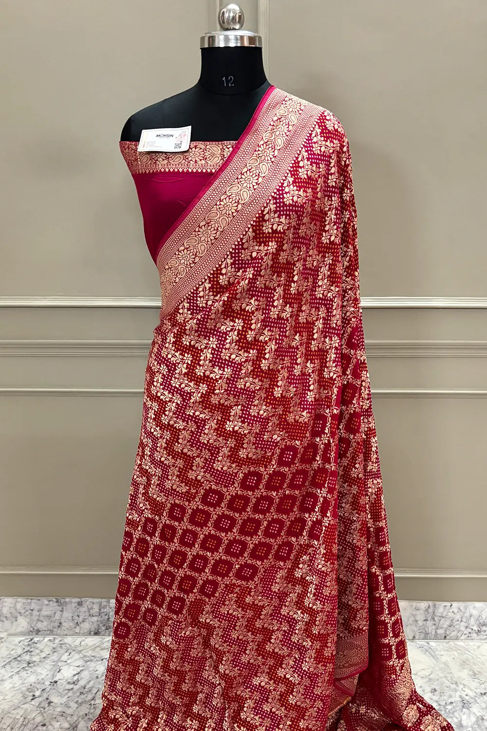 Pink Bandhej Georgette Silk Banarasi Saree