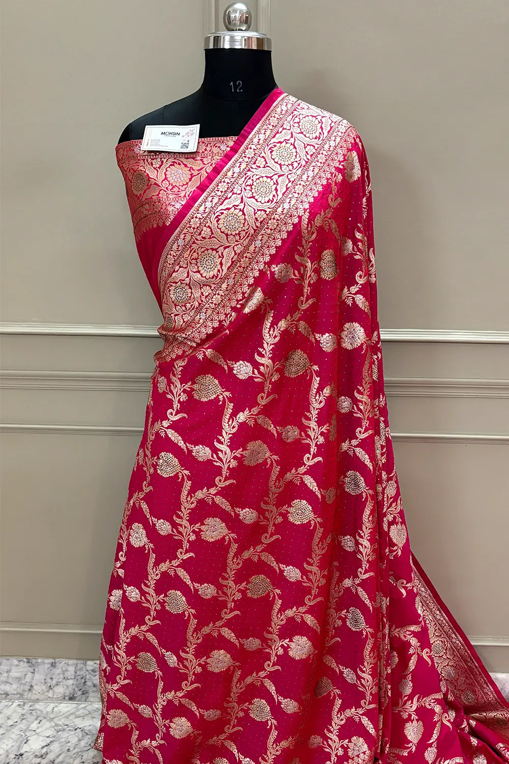 Pink Miracle Jaal Siroski Work Katan Silk Banarasi Saree