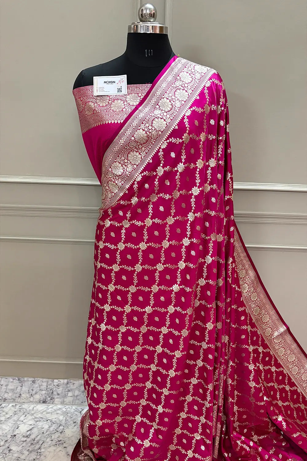 Pink Qaidi Buti Katan Silk Banarasi Saree