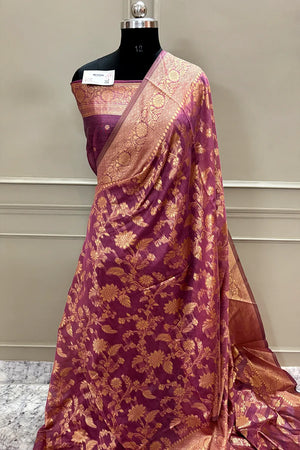Pink Resham Zari Cotton Silk Banarasi Saree