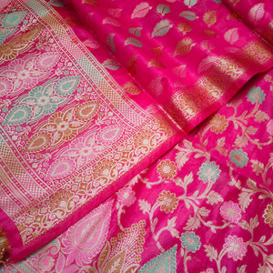 Pink Tilfi Meenakari Satin Silk Banarasi Suit