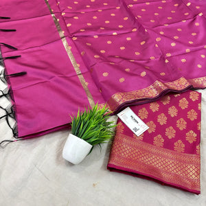 Pink Tri Phool Satin Silk Banarasi Suit