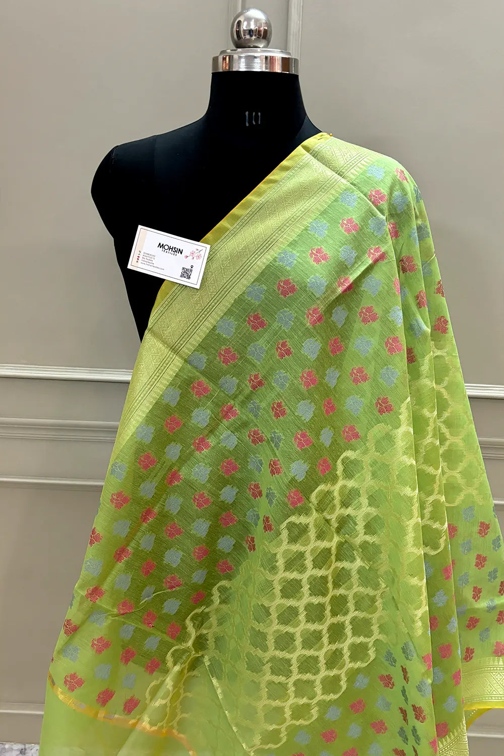 Pista Golden Zari Banarasi Silk Dupatta