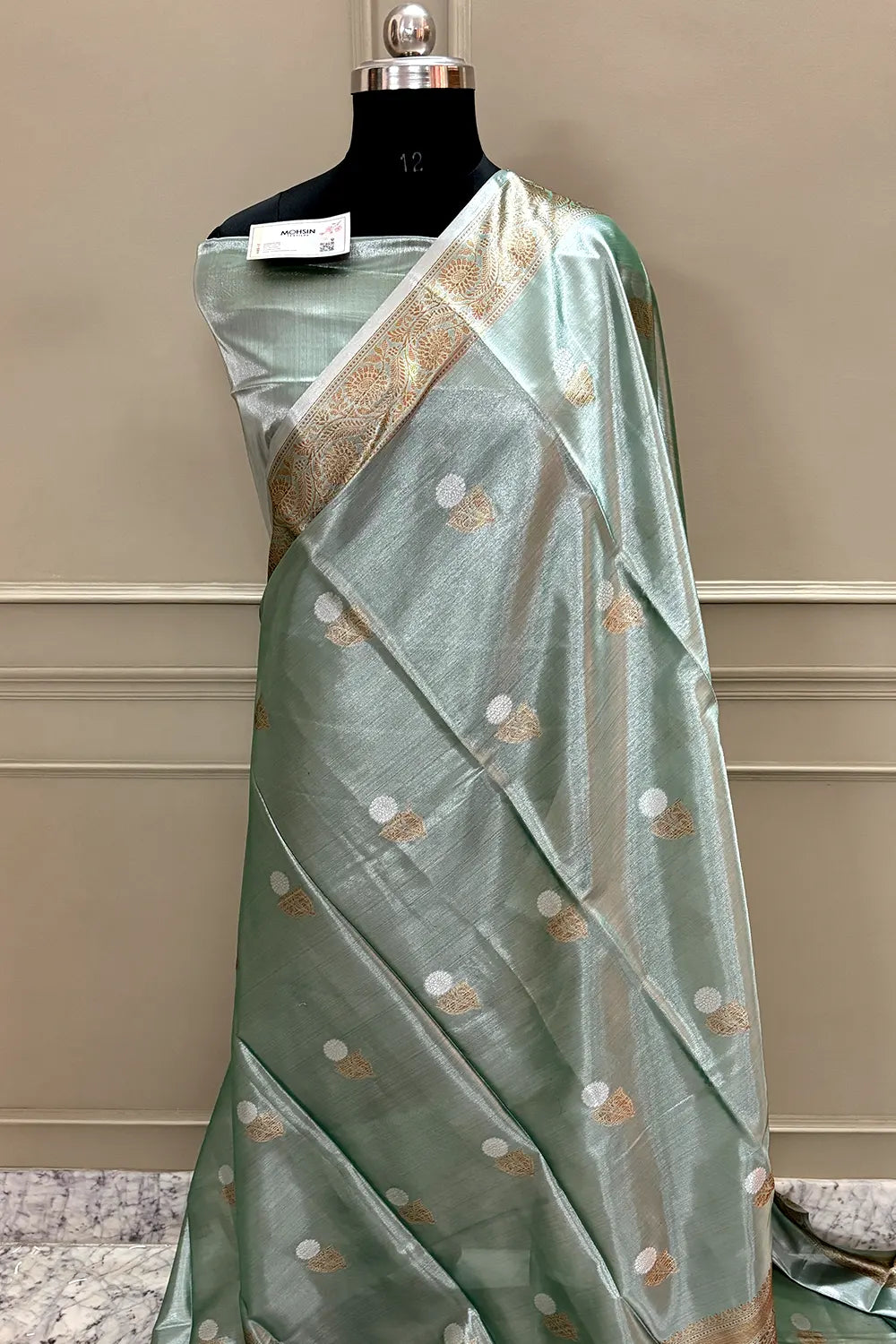 Pista Golden Zari Tissue Silk Banarasi Saree