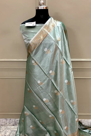 Pista Golden Zari Tissue Silk Banarasi Saree