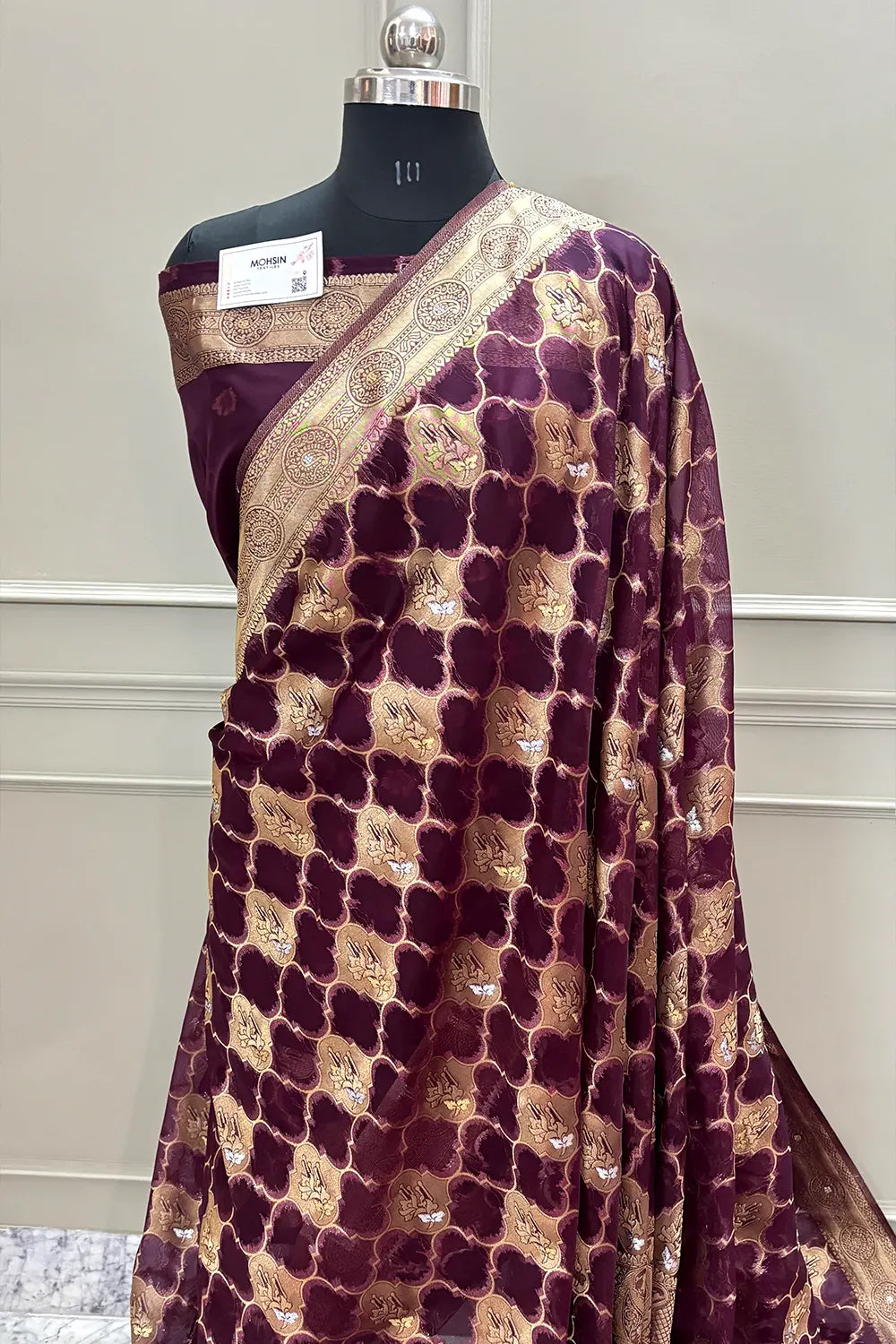 Purple Golden Zari Organza Silk Banarasi Saree