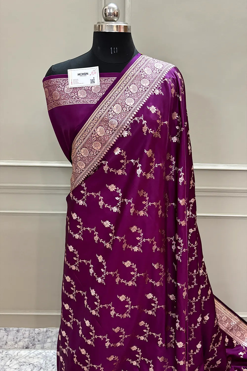 Purple Jhadi Jaal Katan Silk Banarasi Saree