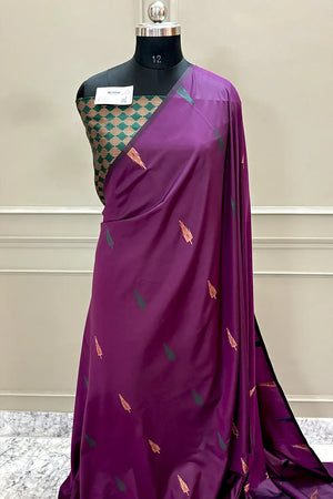 Purple and Bottle Green Resham Zari Banarasi Silk Saree