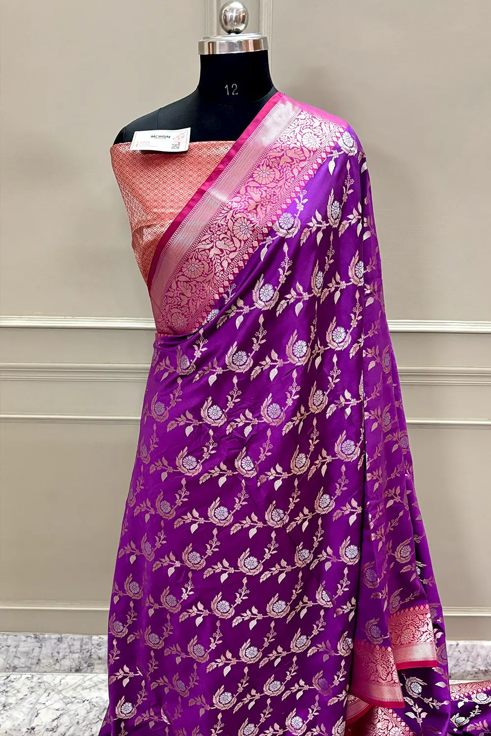 Purple and Red Golden Zari Banarasi Silk Saree