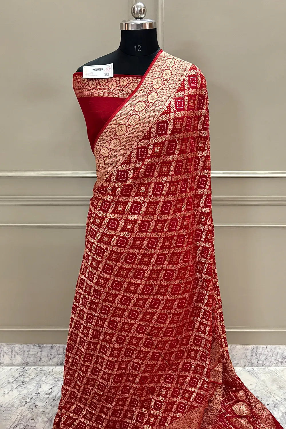 Red Bandhej Georgette Silk Banarasi Saree