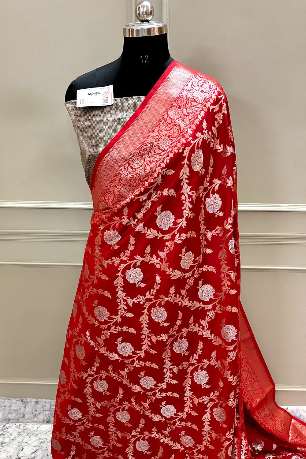 Red and Bottle Green Golden Zari Banarasi Silk Saree