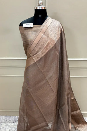 Rust Golden Zari Tissue Silk Banarasi Saree