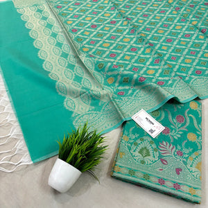 Sea Green Yoga Jaal Cotton Silk Banarasi Suit