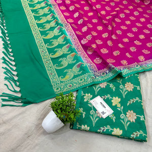 Sea Green and Pink Golden Zari Katan Silk Banarasi Saree