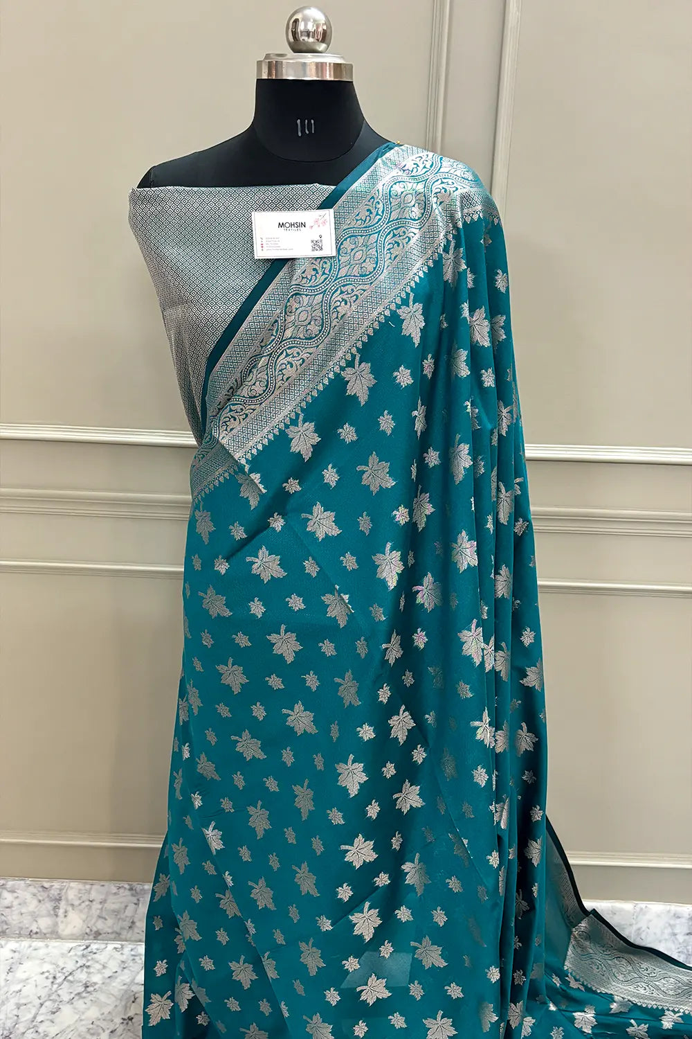 Teal Autumn Buti Chanderi Silk Banarasi Saree