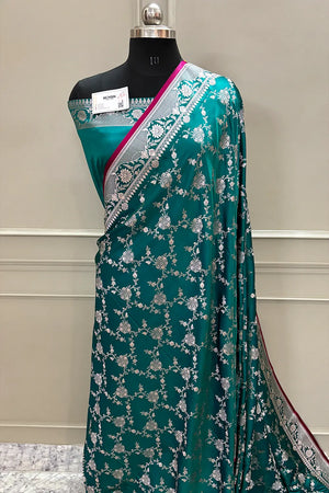 Teal Jhanjaal Katan Silk Banarasi Saree