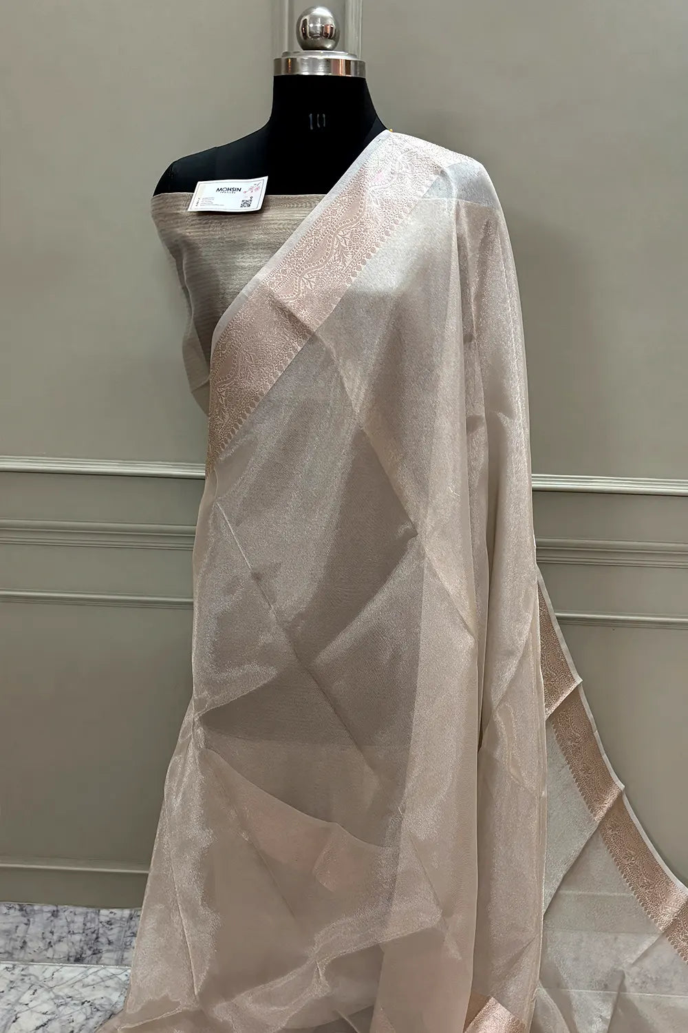 White Golden Zari Tissue Silk Banarasi Saree