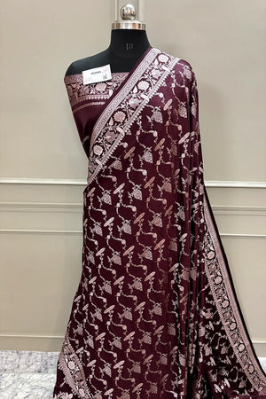Wine Masakali Katan Silk Banarasi Saree