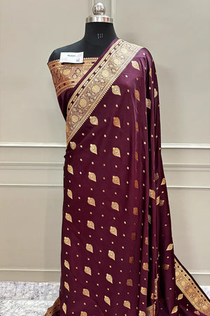 Wine Queen Buti Katan Silk Banarasi Saree