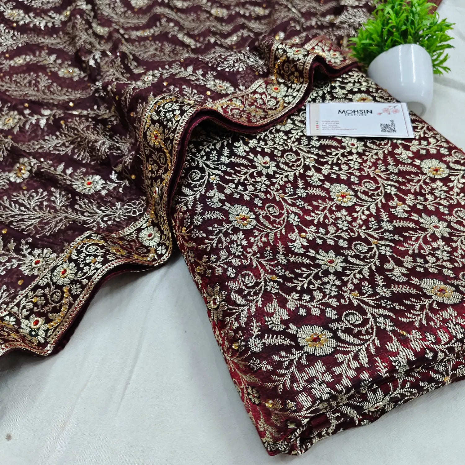 Wine Suhani Jaal Stone Work Kimkhab Silk Banarasi Gharara