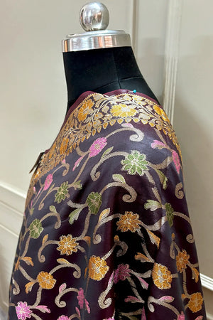 Wine Zari Meena Cotton Silk Banarasi Dupatta