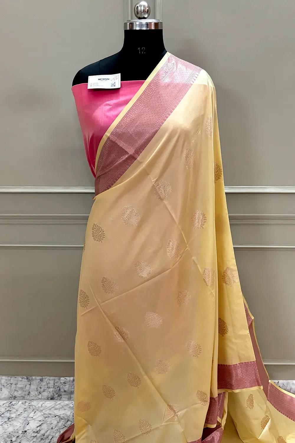 Yellow and Pink Golden Zari Banarasi Silk Saree
