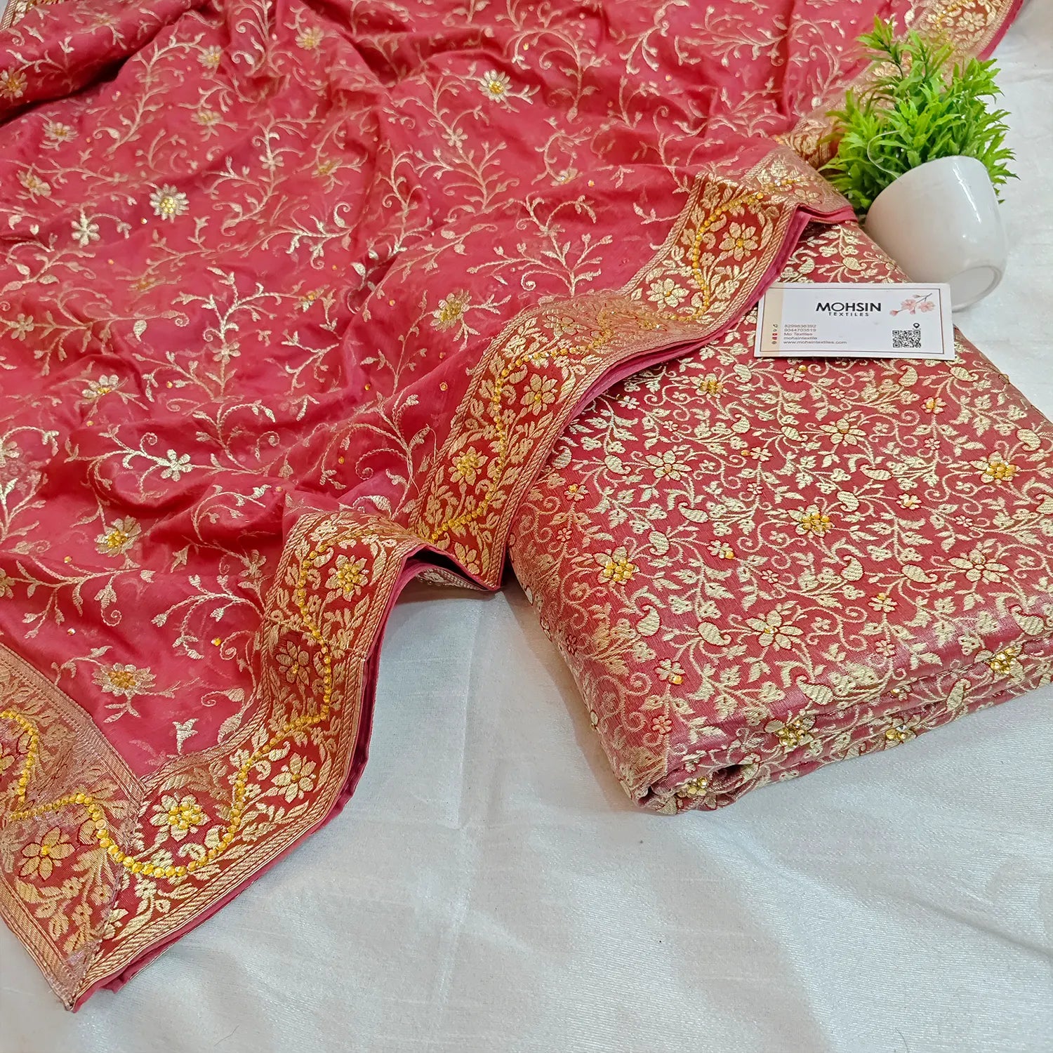 Onion Pink Stone Work Kimkhab Silk Banarasi Gharara