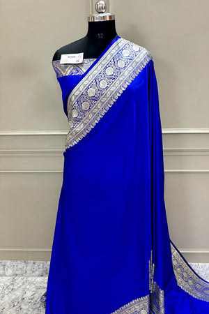 Royal Blue Royal Plain Katan Silk Banarasi Saree