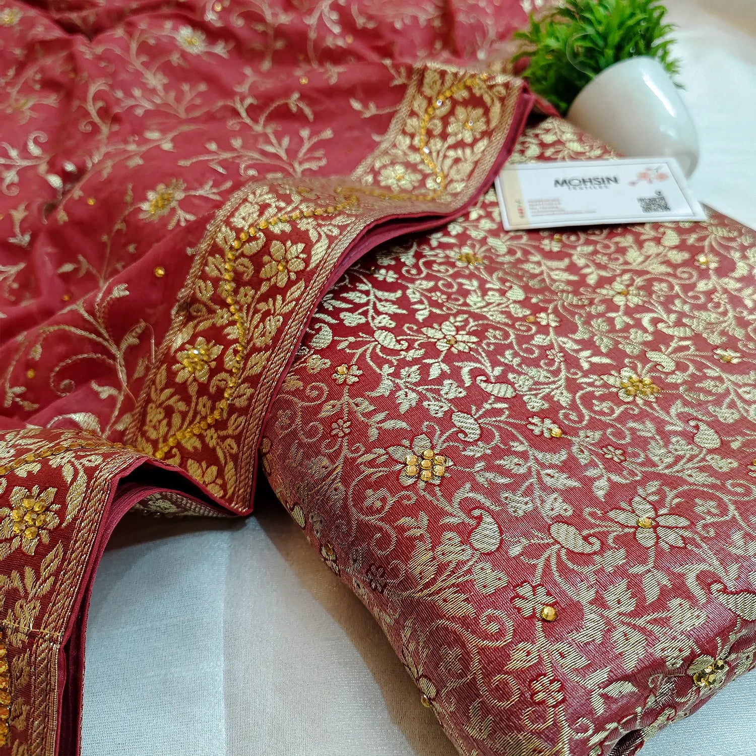 Onion Pink Stone Work Kimkhab Silk Banarasi Gharara