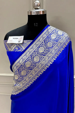 Royal Blue Royal Plain Katan Silk Banarasi Saree