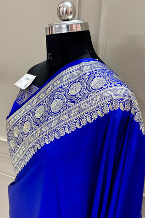 Royal Blue Royal Plain Katan Silk Banarasi Saree