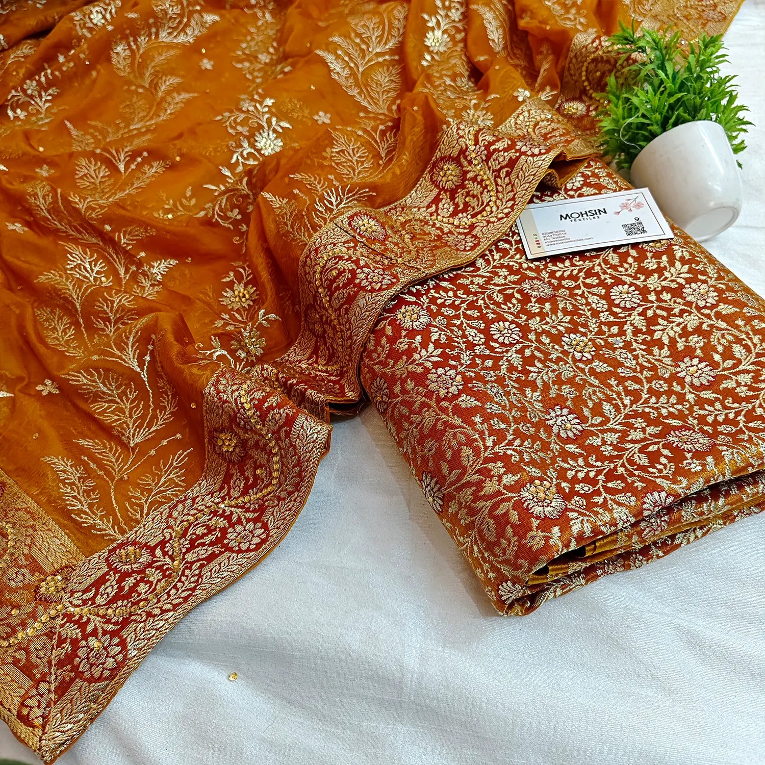 Mustard Stone Work Kimkhab Silk Banarasi Gharara