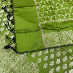 Mehendi Frozen Tree Satin Silk Banarasi Suit