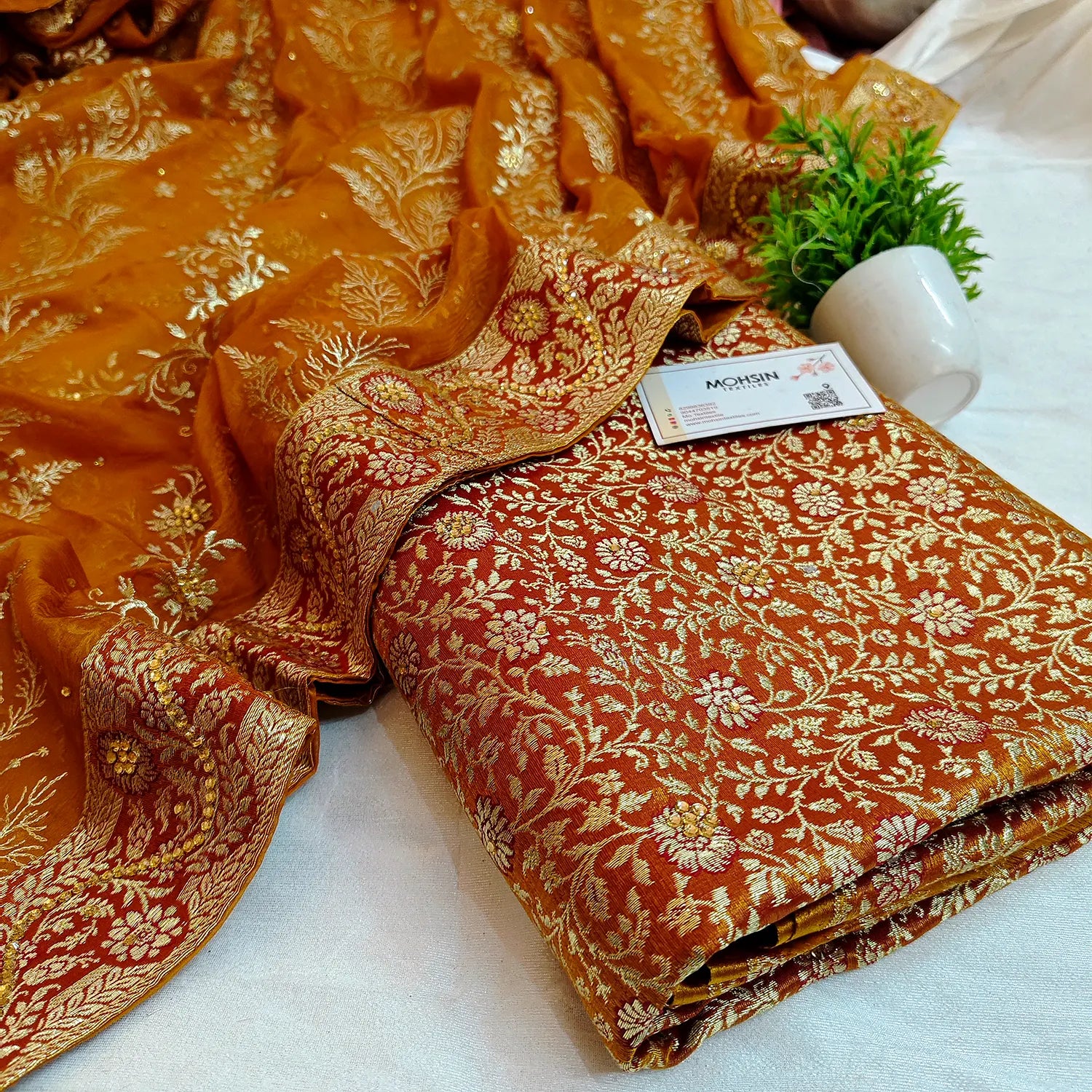 Mustard Stone Work Kimkhab Silk Banarasi Gharara