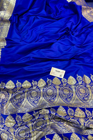 Royal Blue Royal Plain Katan Silk Banarasi Saree