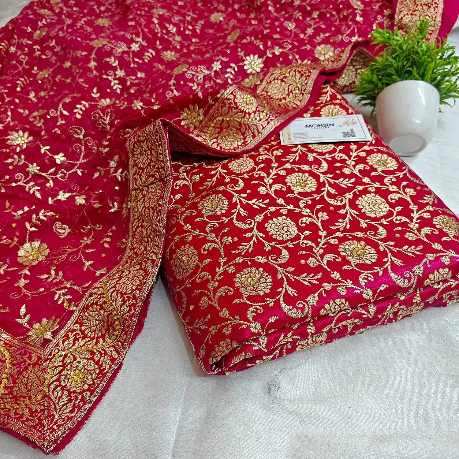 Rani Pink Stone Work Kimkhab Silk Banarasi Gharara