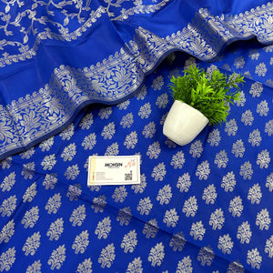 Royal Blue Frozen Tree Satin Silk Banarasi Suit