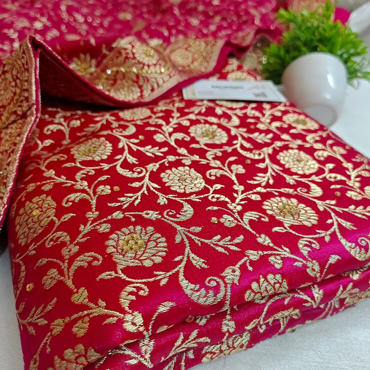 Rani Pink Stone Work Kimkhab Silk Banarasi Gharara
