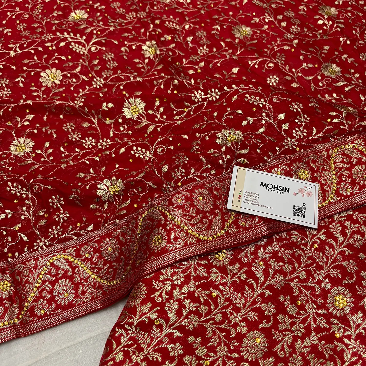 Red Stone Work Kimkhab Silk Banarasi Gharara