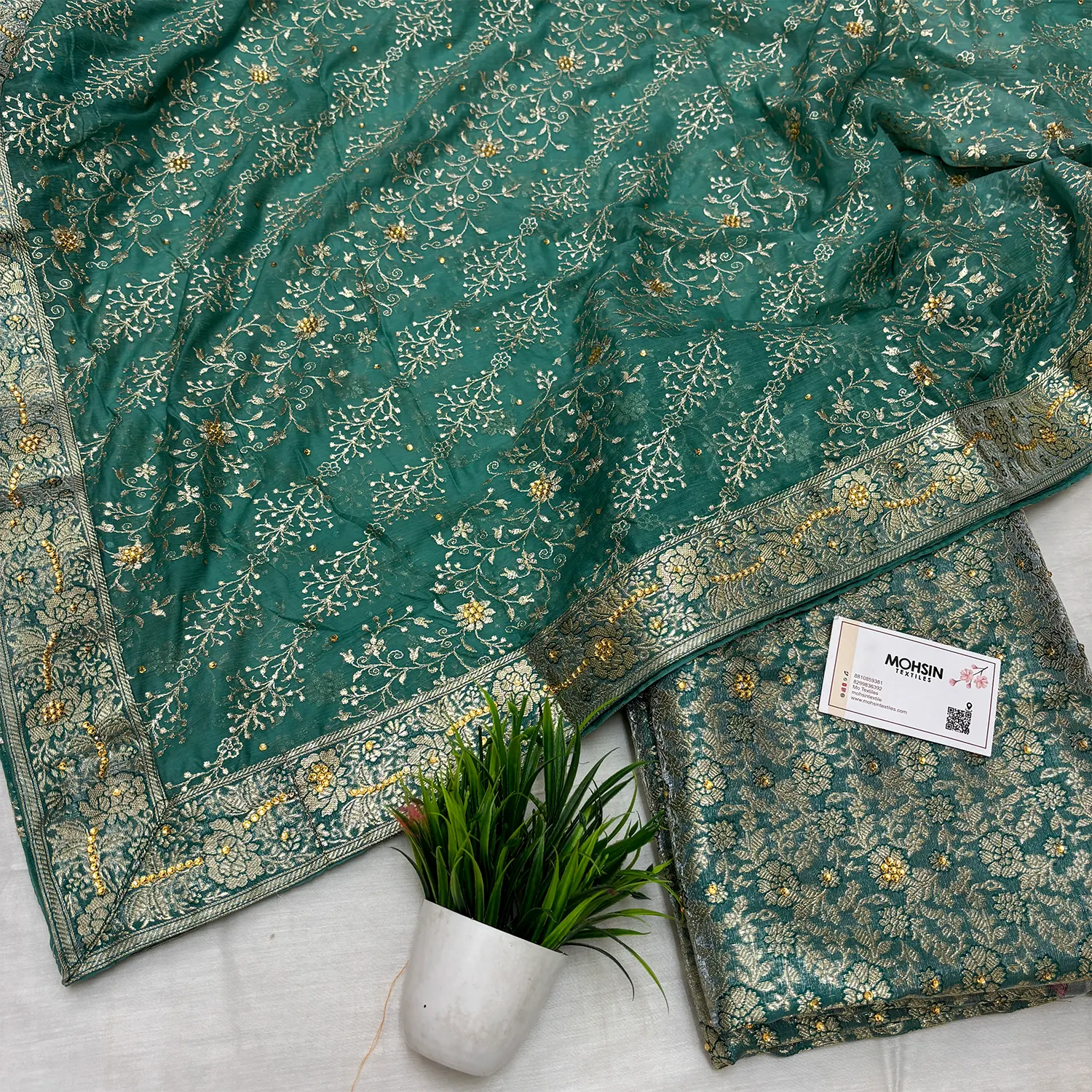 Teal Stone Work Kimkhab Silk Banarasi Gharara