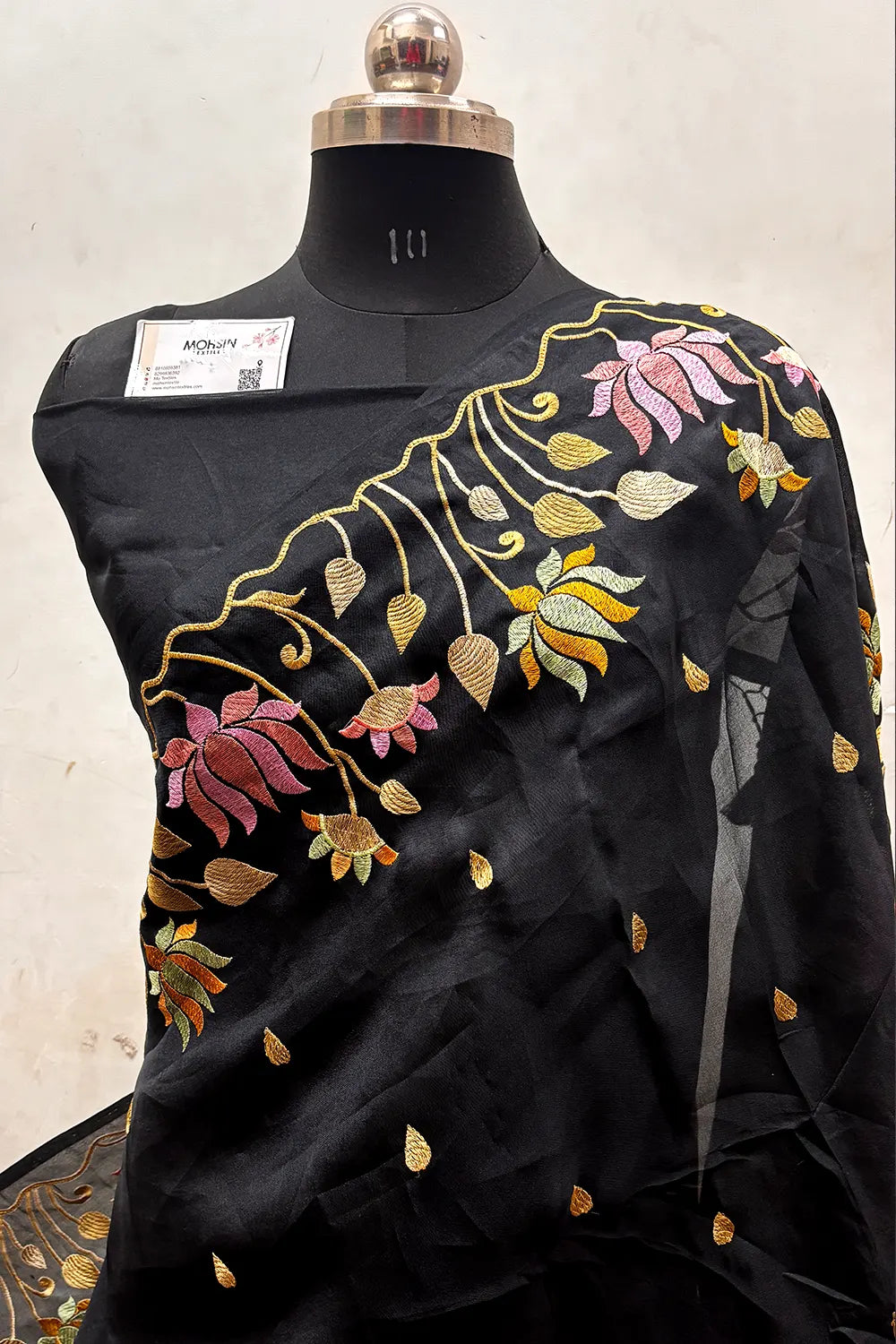 Black Embroidery Pure Organza Silk Banarasi Saree