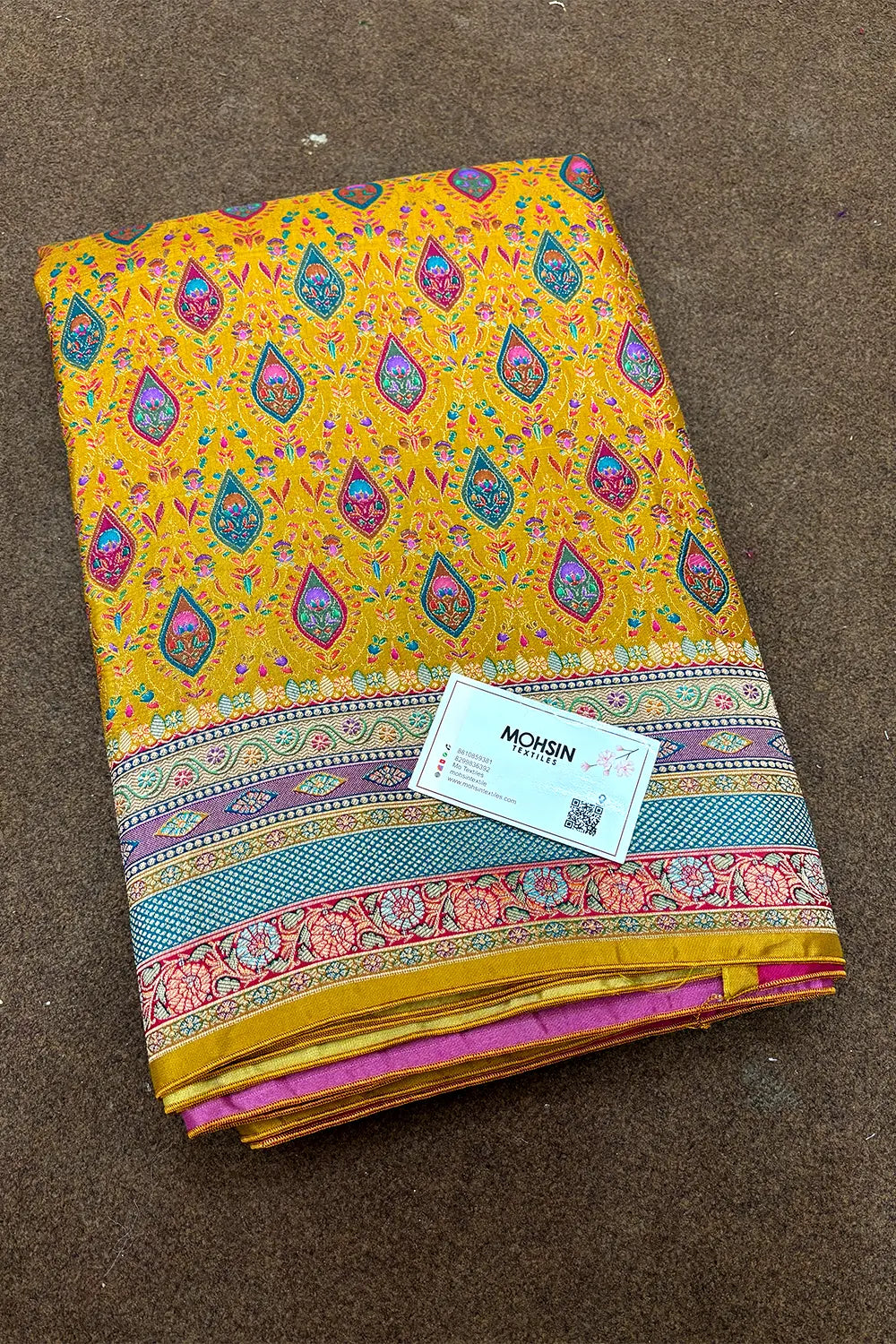 Mustard Pashmina Pure Viscose Georgette Silk Banarasi Saree