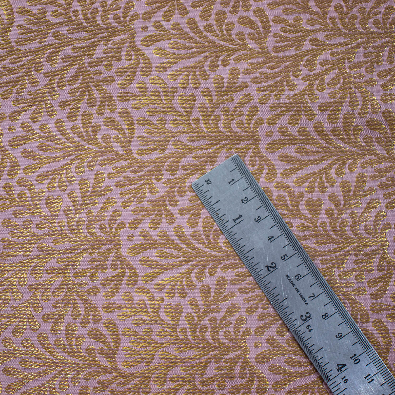 Baby Pink Dhaniya Golden Zari Satin Silk Fabric