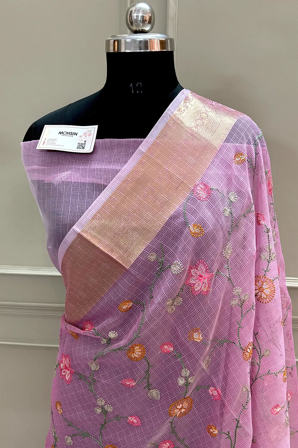 Baby Pink Embordiery Net Silk Banarasi Saree