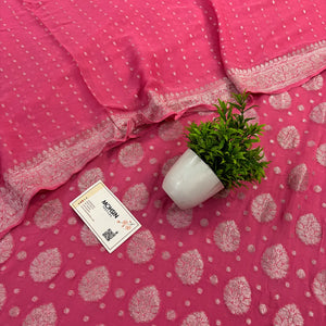 Baby Pink Golden Zari Pure Georgette Silk Banarasi Suit